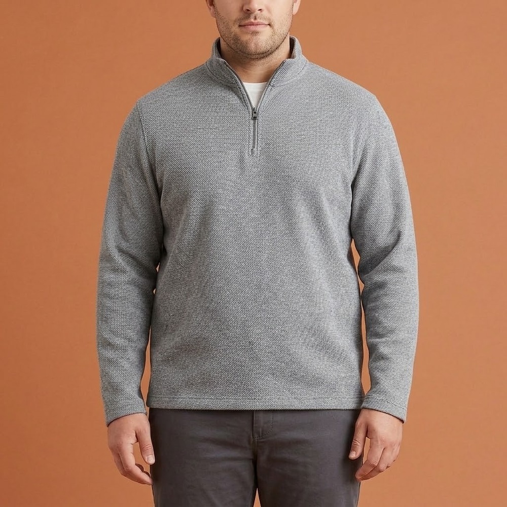 J.Crew Authentic Fleece 1/4 Zip Pullover Sweater Mens Large Grey Marled EUC‎